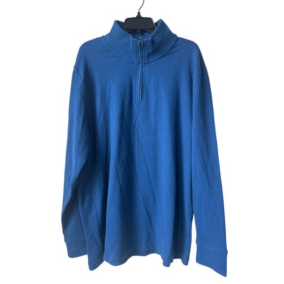 St. John’s Bay Estate Blue 1/4 Zip Up Jersey Sweater Men’s XL 100% Cotton Comfy - Picture 1 of 5